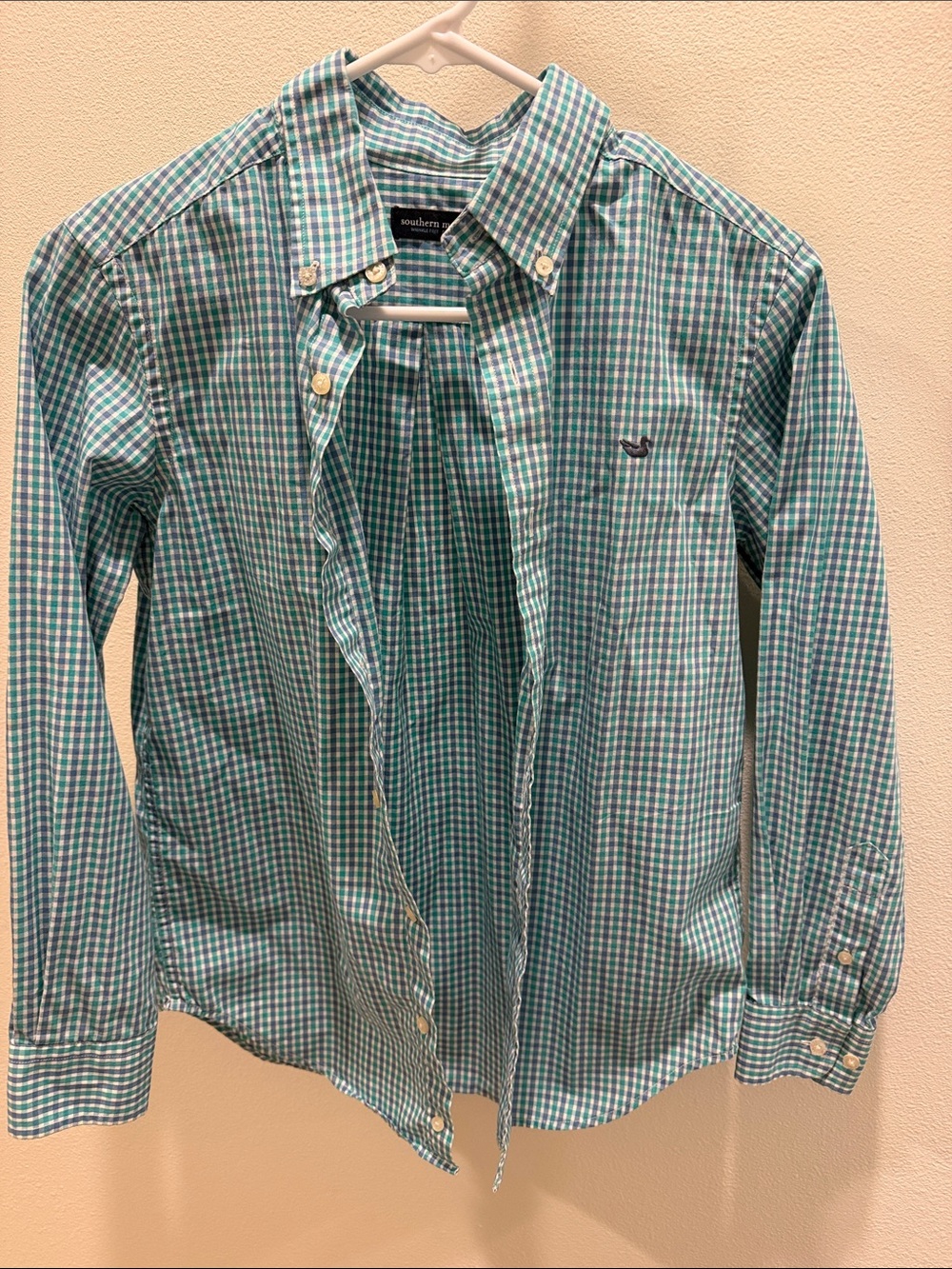 Southern Tide Men’s Teal and White Gingham Button-Down Shirt